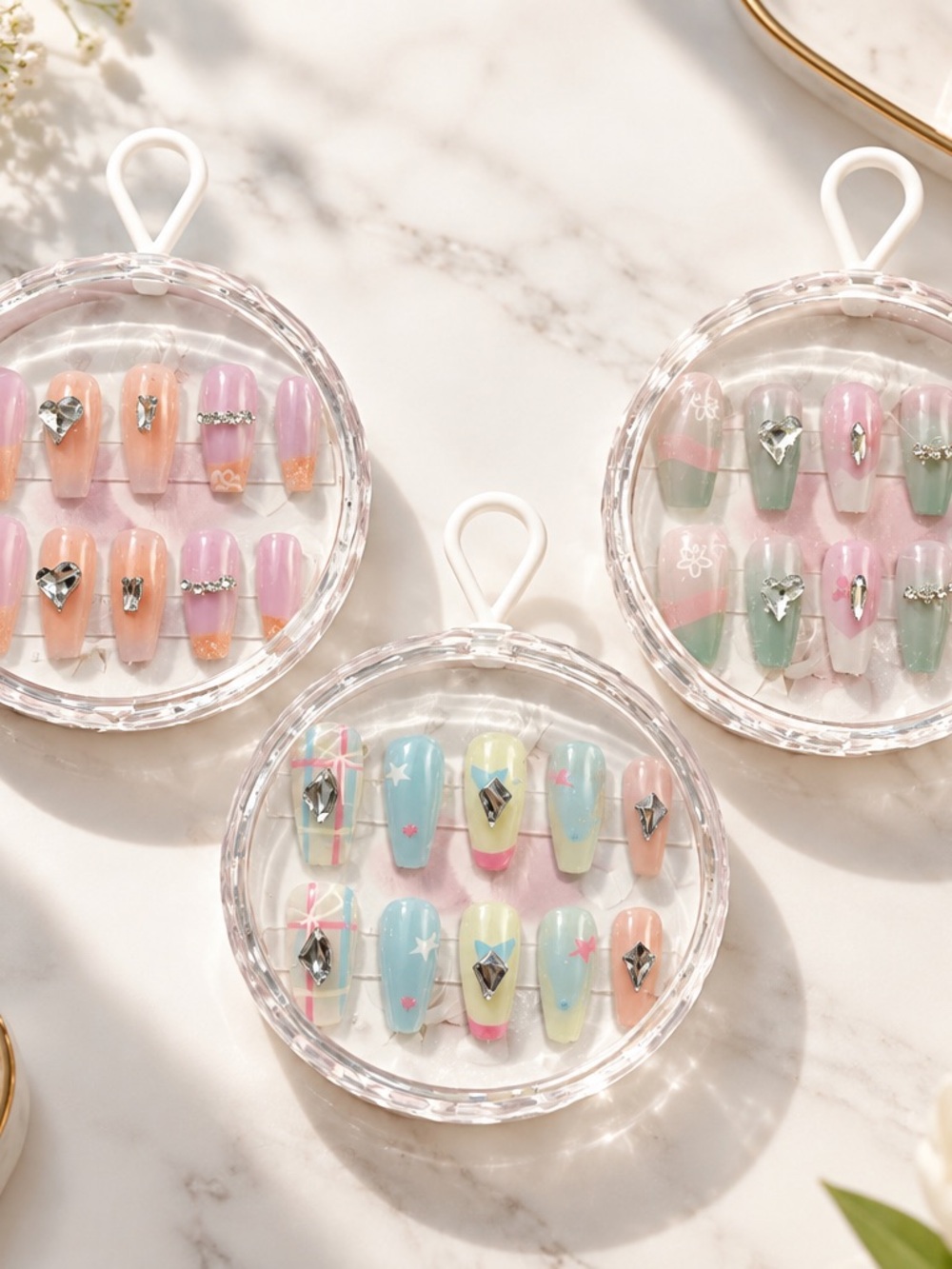 Press-On Nail Set - Pastel Multi-Color Decorative Tips